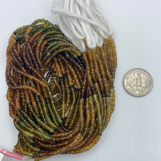 Tourmaline, Yellow Tourmaline Roundel Beads Facetted 3-4mm