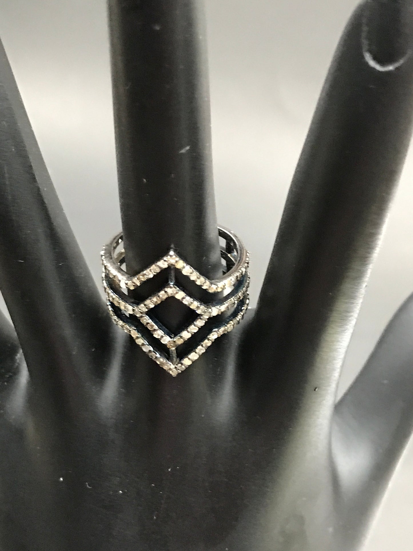 Pave Diamond Ring .925 Oxidized Sterling Silver Diamond Ring