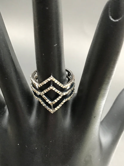Pave Diamond Ring .925 Oxidized Sterling Silver Diamond Ring
