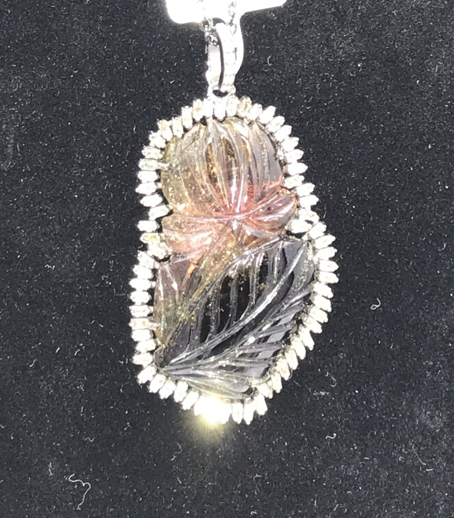 Tourmaline Carving and Diamond Pendant