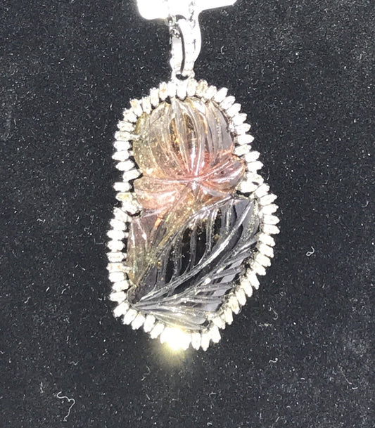 Tourmaline Carving and Diamond Pendant
