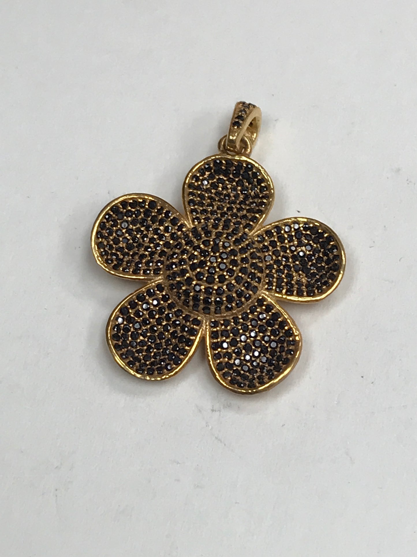 Flowers Black Spinel Charm, White Topaz Flowers Charm