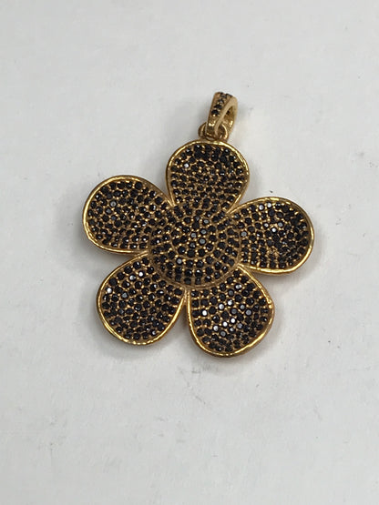 Flowers Black Spinel Charm, White Topaz Flowers Charm