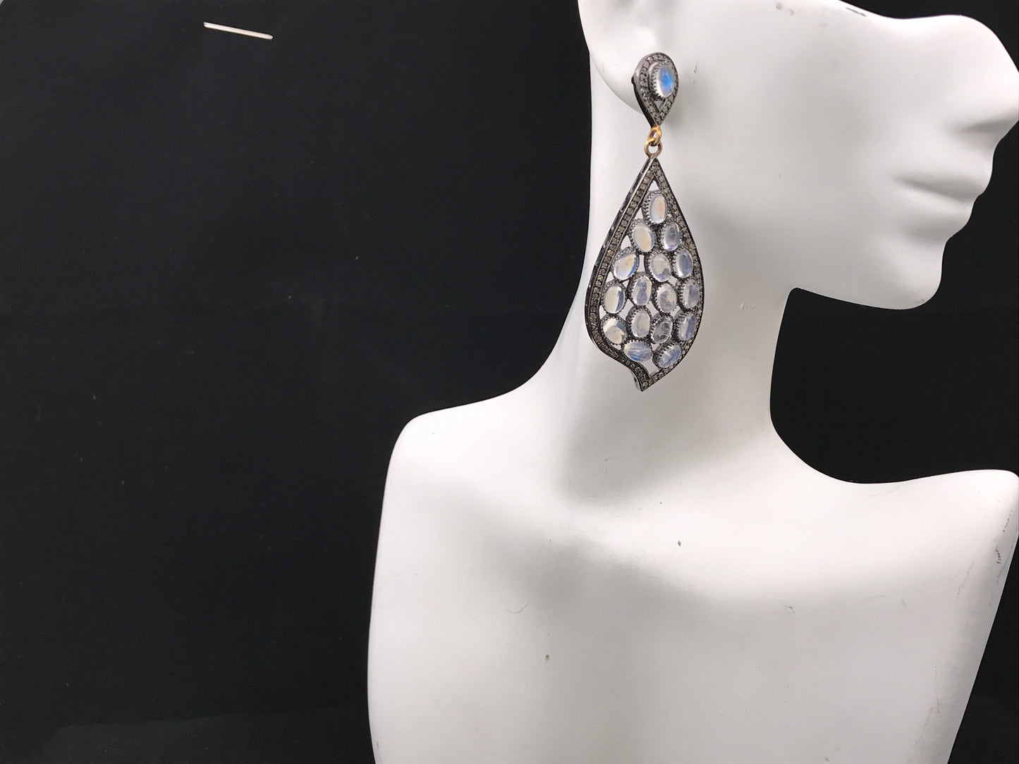 Diamond and Rainbow Moonstone Earring
