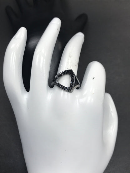 Black Spinel Ring .925 Oxidized Sterling Silver Black Spinal Ring, Genuine handmade pave Black Spinal Ring Size Approx (15x15 mm)