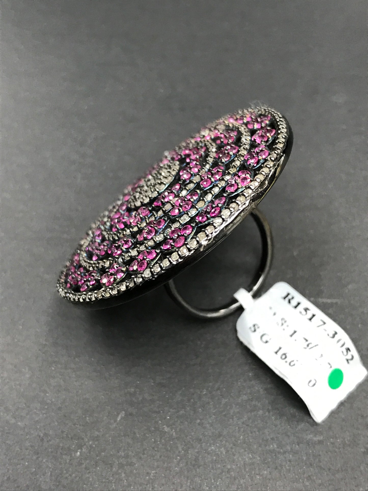 Round Pave Diamond Ring .925 Oxidized Sterling Silver Diamond Ring, Genuine handmade pave diamond Ring Size Approx 1.68"(42 MM)