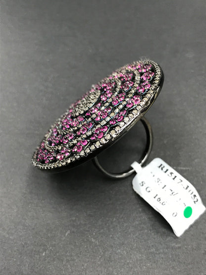 Round Pave Diamond Ring .925 Oxidized Sterling Silver Diamond Ring, Genuine handmade pave diamond Ring Size Approx 1.68"(42 MM)