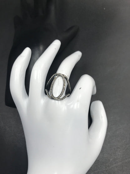 Diamond Round Loop Diamond Ring, Pave Diamond Ring, Pave Round Loop Ring, Approx 21 x 19mm. Sterling Silver