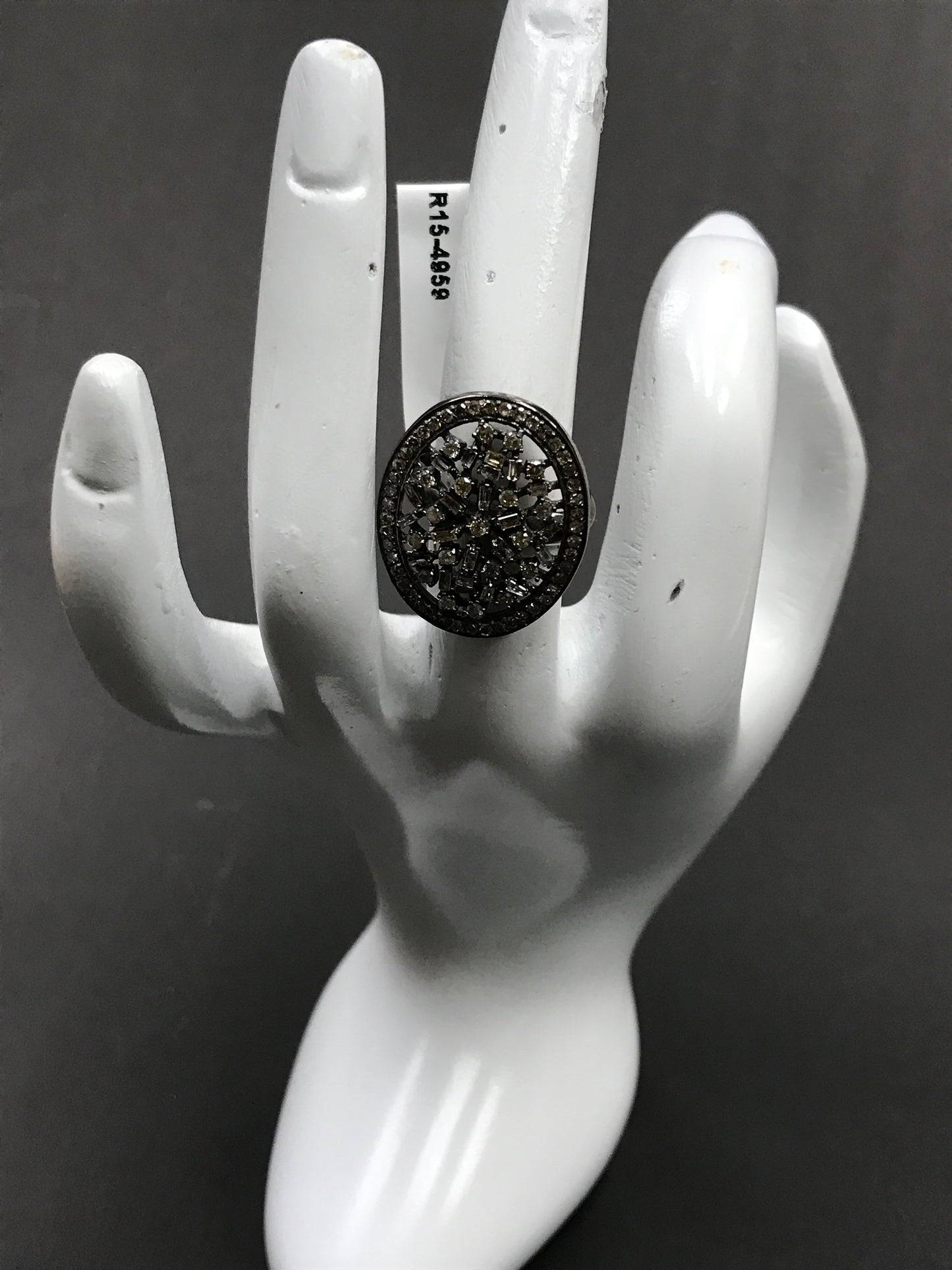 Oval Pave Diamond Ring .925 Oxidized Sterling Silver Diamond Ring, Genuine handmade pave diamond Ring