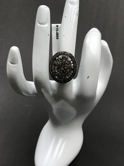 Oval Pave Diamond Ring .925 Oxidized Sterling Silver Diamond Ring, Genuine handmade pave diamond Ring