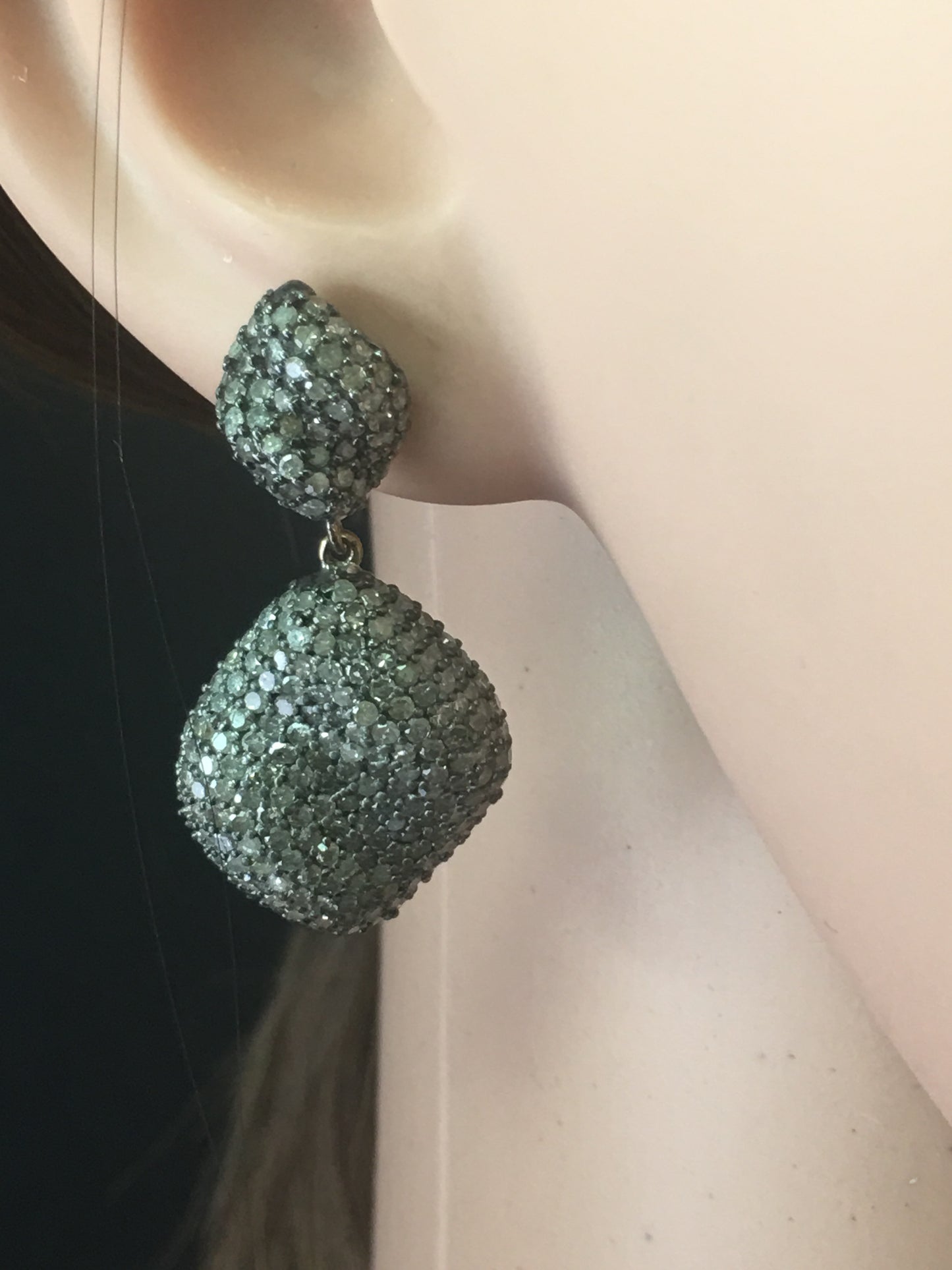 Diamond and Silver White Rainbow Moonstone Earring