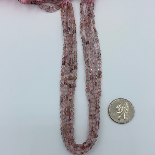 Quartz, Strawberry Quartz Faceted Beads Coin, Beads Coin Beads, Coin