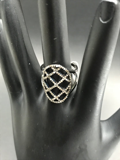 Pave Diamond Ring .925 Oxidized Sterling Silver Diamond Ring, Genuine handmade pave diamond Ring Size Approx 0.96"(24 X 15 MM)