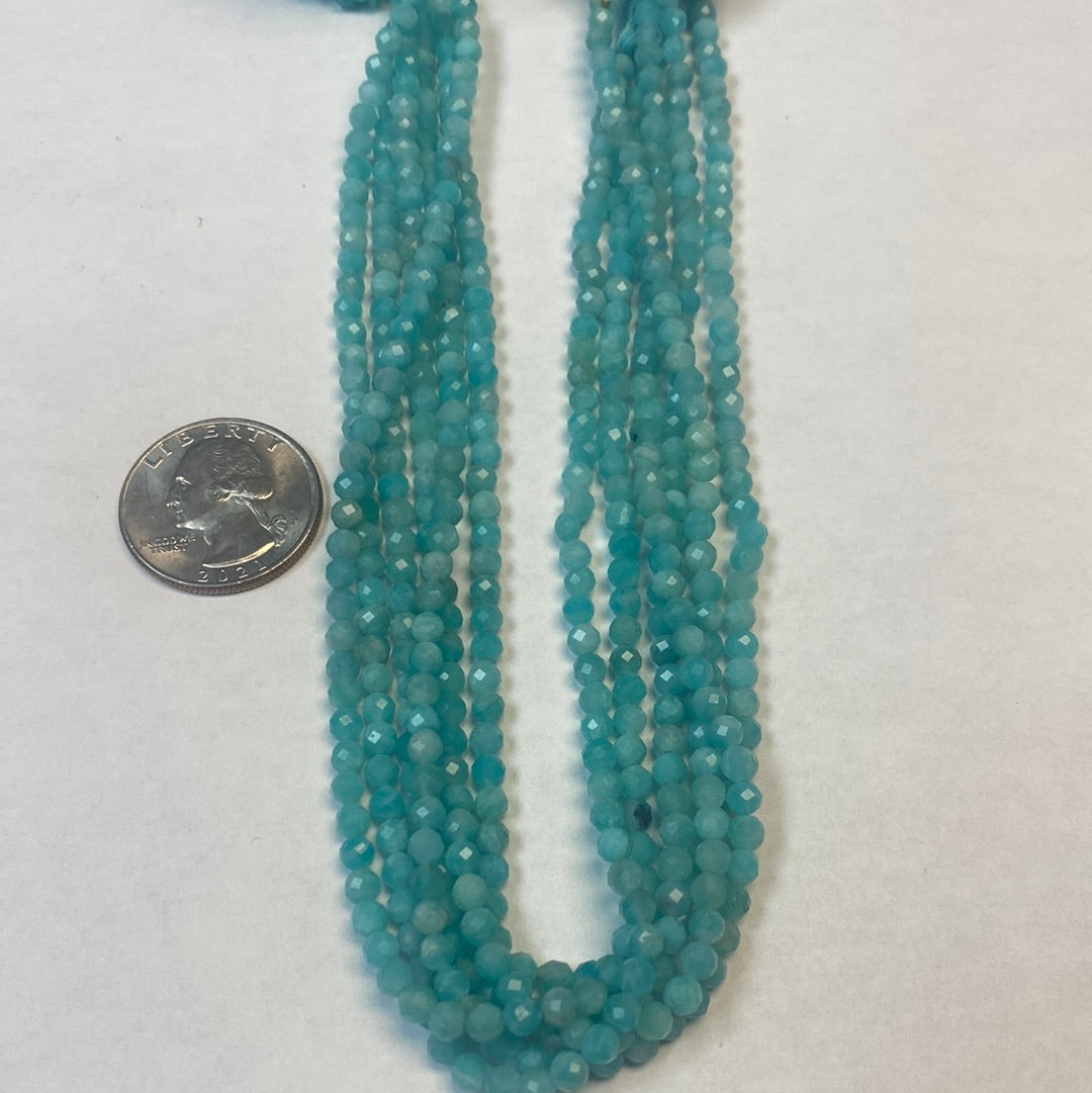 AMAZONITE BLUE BEADS ROUND FACETED 3-4MM