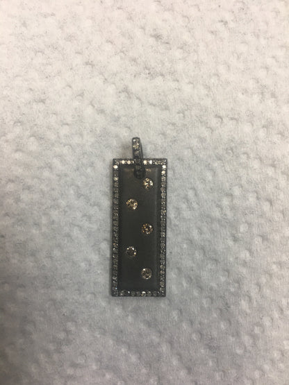 Rectangle Diamond Pendant .925 Oxidized Sterling Silver Diamond Pendant