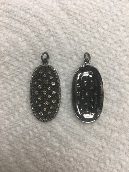 Oval Shape Diamond Pendant .925 Oxidized Sterling Silver Diamond Pendant, Genuine handmade pave diamond Pendant.