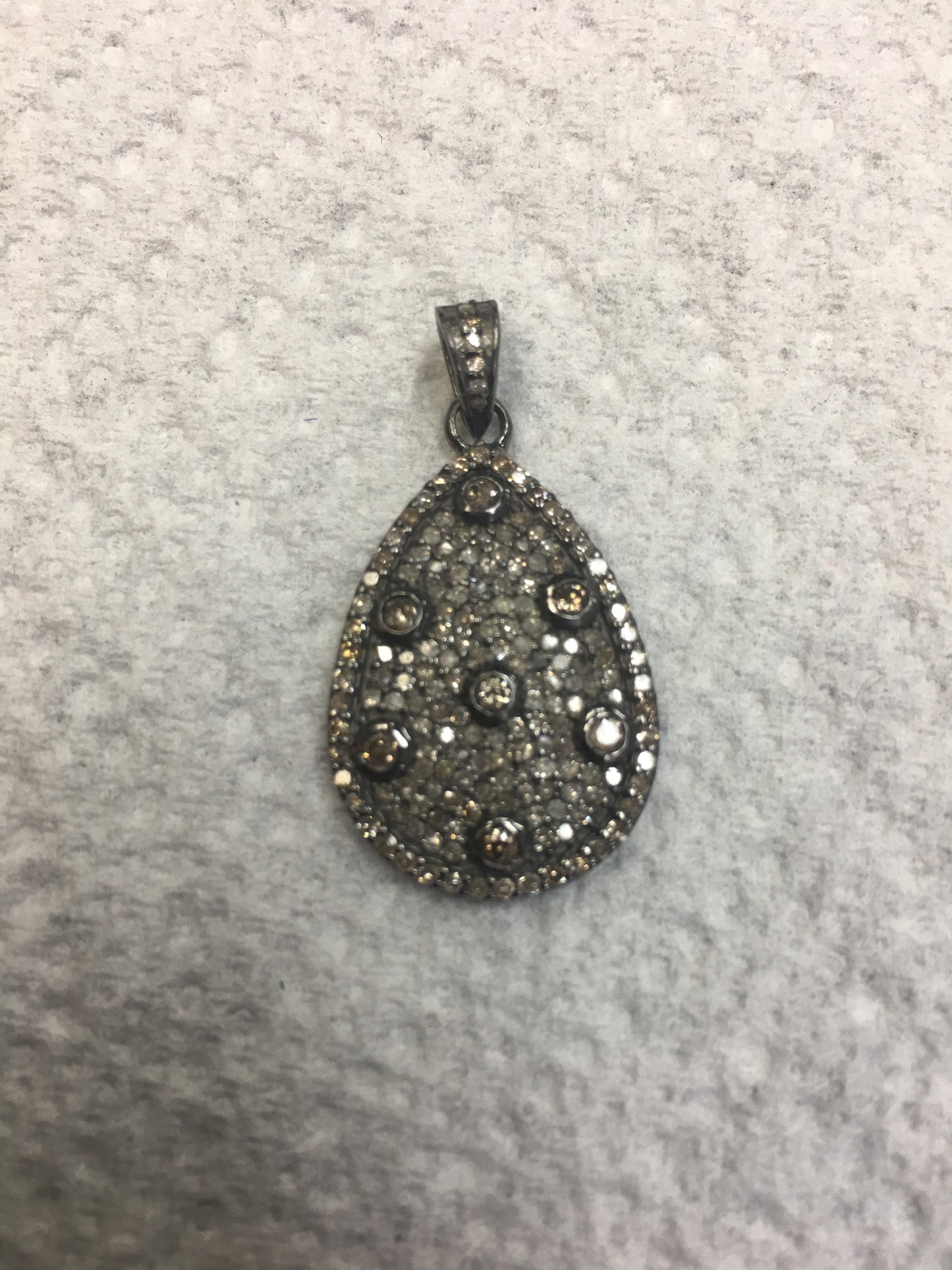 Pear Diamond Pendant .925 Oxidized Sterling Silver Diamond Pendant, Genuine handmade pave diamond Pendant Size Approx 1.16"(29x18 MM)