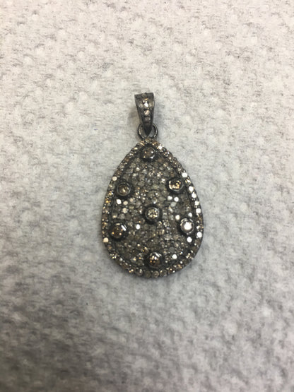 Pear Diamond Pendant .925 Oxidized Sterling Silver Diamond Pendant, Genuine handmade pave diamond Pendant Size Approx 1.16"(29x18 MM)