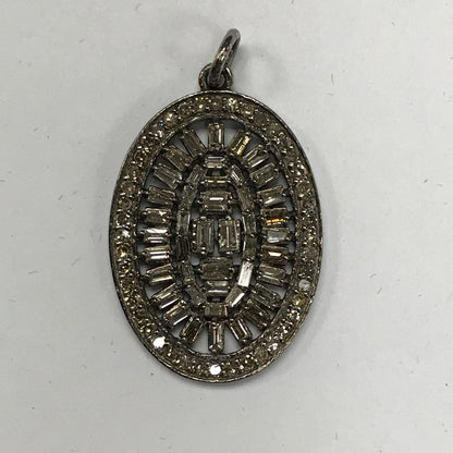 Oval Shape Diamond Pendant .925 Oxidized Sterling Silver Diamond Pendant, Genuine handmade pave diamond Pendant.