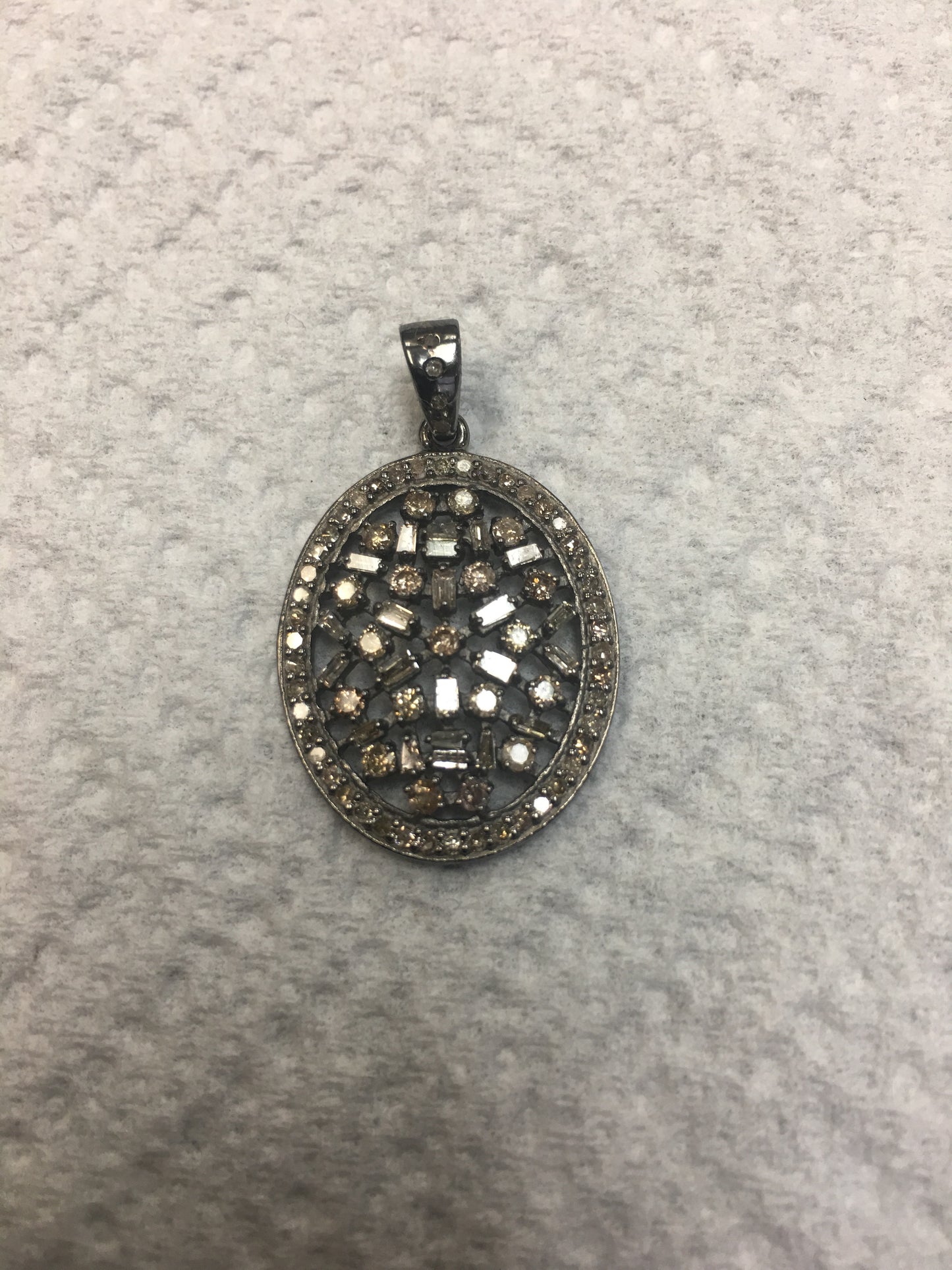 Oval Shape Diamond Pendant .925 Oxidized Sterling Silver Diamond Pendant, Genuine handmade pave diamond Pendant.