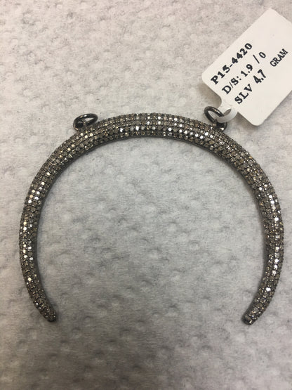 Moon Shape Diamond Pendant .925 Oxidized Sterling Silver Diamond Pendant, Genuine handmade pave diamond Charm Size Approx 2.04"(51 x 42 MM)