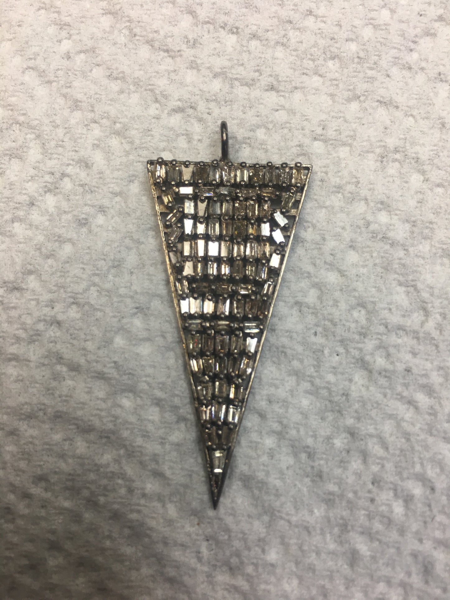Triangle Shape BaguettebDiamond Pendant .925 Oxidized Sterling Silver Diamond Pendant