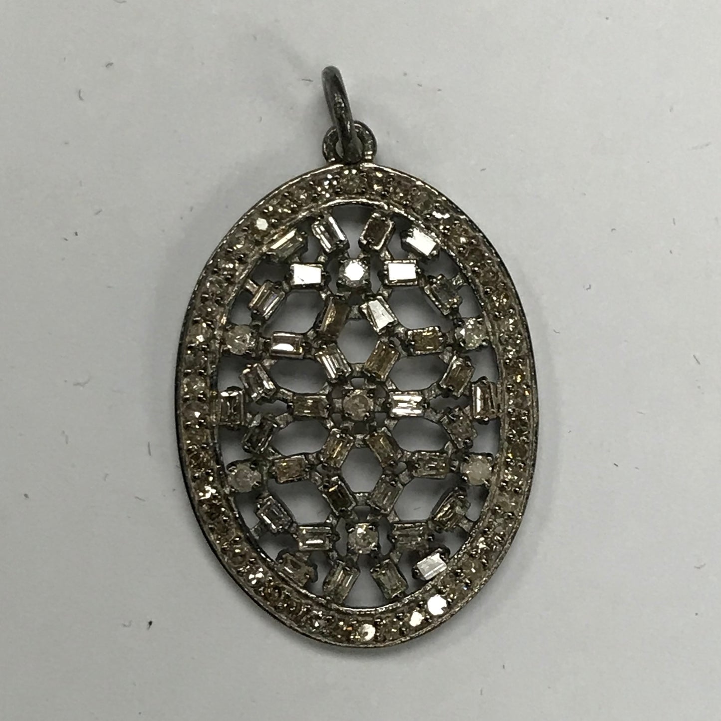Oval Shape Diamond Pendant .925 Oxidized Sterling Silver Diamond Pendant, Genuine handmade pave diamond Pendant.
