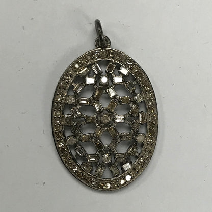 Oval Shape Diamond Pendant .925 Oxidized Sterling Silver Diamond Pendant, Genuine handmade pave diamond Pendant.