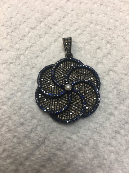 Flower Shape Diamond Pendants Charms, Approx 30 MM