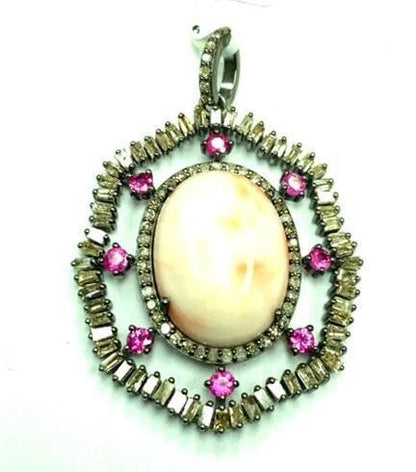 Pink Coral and Ruby studed with Diamond hand crafted over Sterling silver