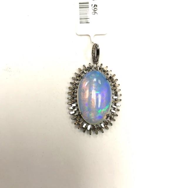 Oval Shape Opal and Diamond Pendant