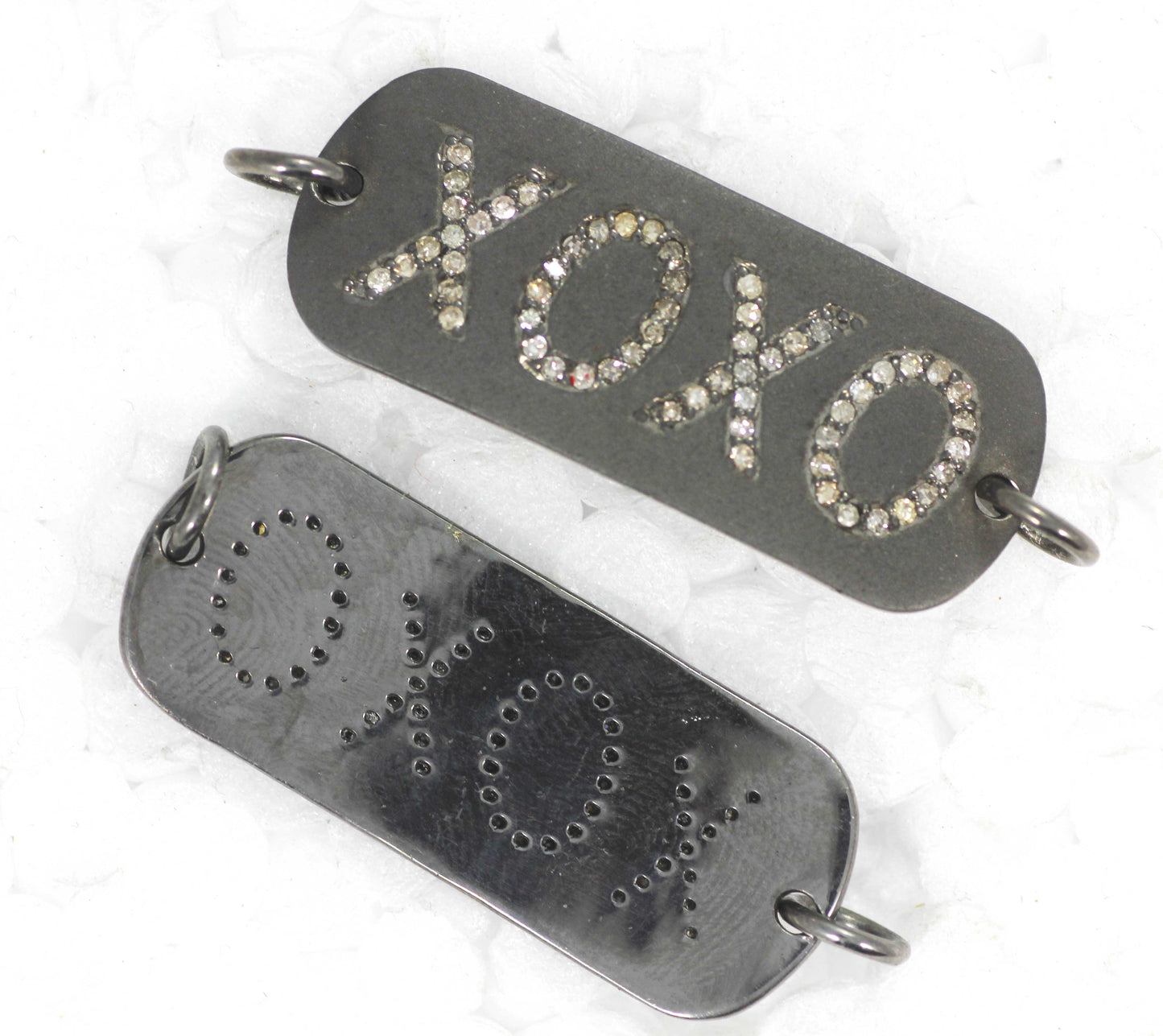 XOXO Silver Diamond Charm .925 Oxidized Sterling Silver Diamond Charms, Genuine handmade pave diamond Charm.