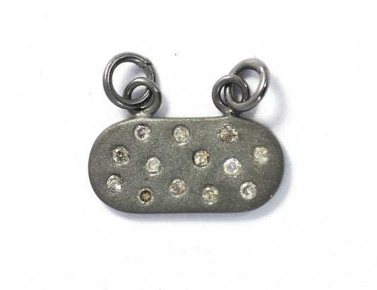 Capsule Shape Diamond Pendant .925 Oxidized Sterling Silver Diamond Pendant, Genuine handmade pave diamond Pendant.