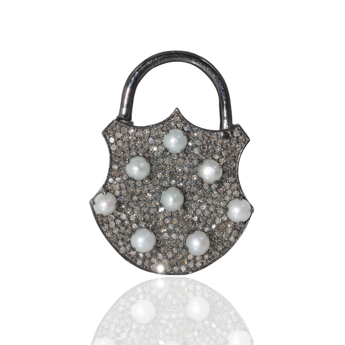 Lock Shape Diamond Pendants .925 Oxidized Sterling Silver Diamond Charms, Genuine handmade pave diamond Charm Size Approx 1.60"(40 MM)