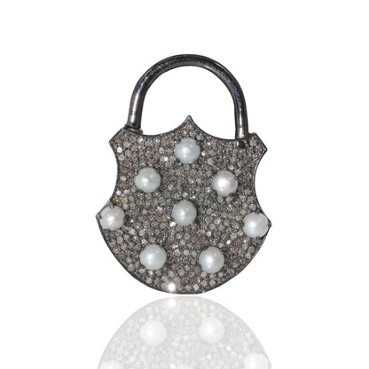 Lock Shape Diamond Pendants .925 Oxidized Sterling Silver Diamond Charms, Genuine handmade pave diamond Charm Size Approx 1.60"(40 MM)