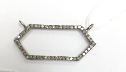 Open Geometric Diamond Charms.925 Oxidized Sterling Silver Diamond Charms, Genuine handmade pave diamond Charm Size Approx 1.40"(35 x 15 mm)