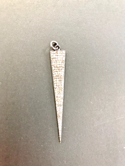 Diamond Spike Pendant, Pave Diamond Pendant,Pave Spike Necklace, Appx 46 x 8mm. Sterling Silver