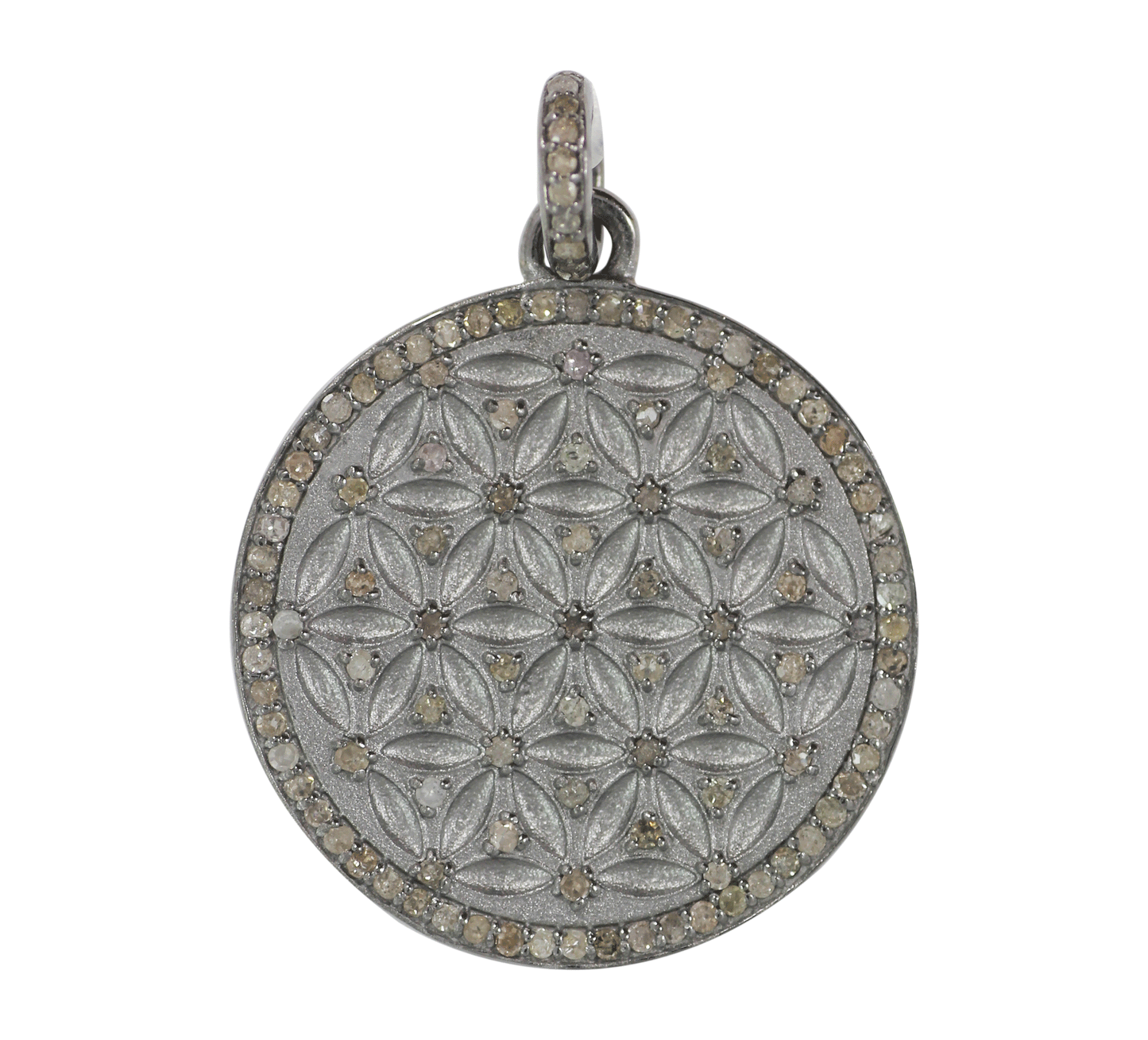 Round Shape Silver Pave Diamond Pendant .925 Oxidized Sterling Silver Diamond Pendant, Genuine handmade pave diamond Pendant Size 25 MM