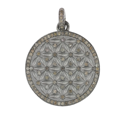 Round Shape Silver Pave Diamond Pendant .925 Oxidized Sterling Silver Diamond Pendant, Genuine handmade pave diamond Pendant Size 25 MM