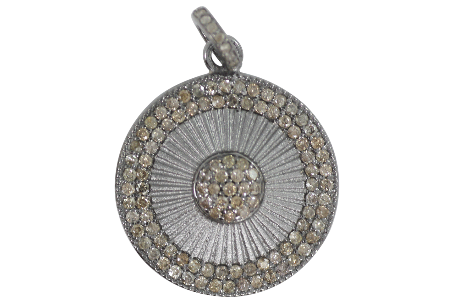 Round Shape Silver Pave Diamond Pendant .925 Oxidized Sterling Silver Diamond Pendant, Genuine handmade pave diamond Pendant Size 24 MM