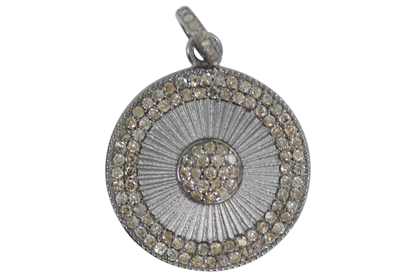 Round Shape Silver Pave Diamond Pendant .925 Oxidized Sterling Silver Diamond Pendant, Genuine handmade pave diamond Pendant Size 24 MM