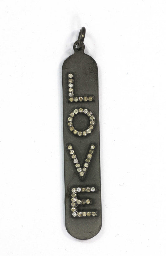 Love Diamond Charm .925 Oxidized Sterling Silver Diamond Charms, Genuine handmade pave diamond Charm .