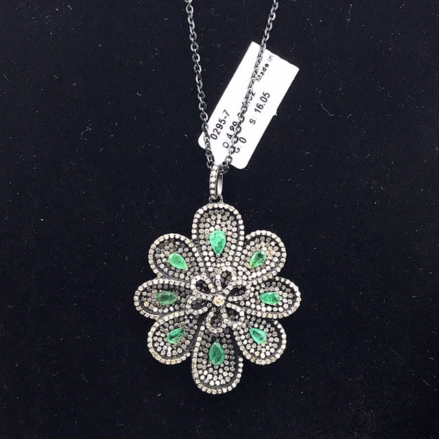 Flower Shape Diamond Pendant with Gemstones