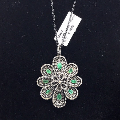 Flower Shape Diamond Pendant with Gemstones