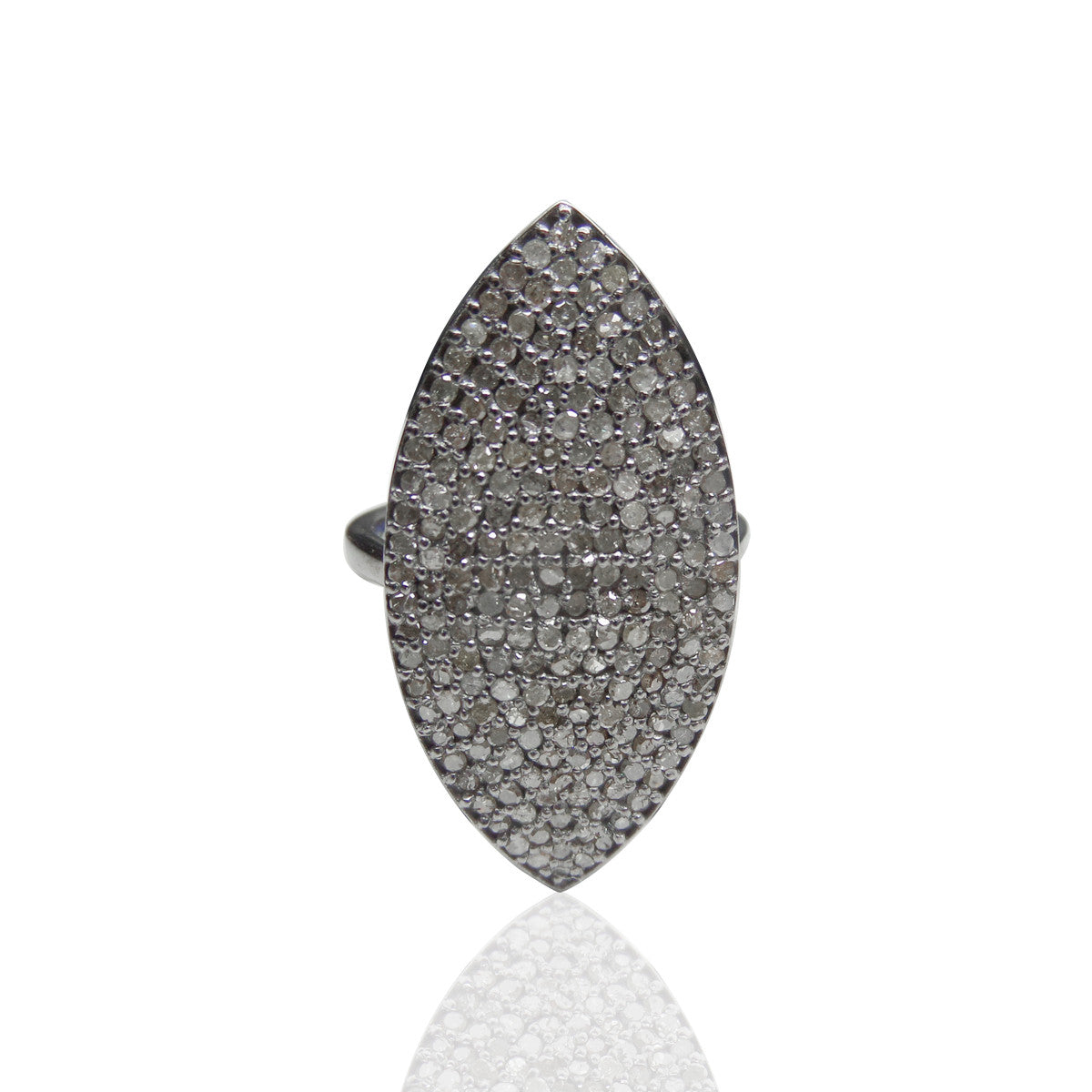 Pave Diamond Ring .925 Oxidized Sterling Silver Diamond Ring, Genuine handmade pave diamond Ring Size Approx 1.16"(14 x 29 MM)