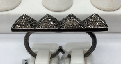 Pyramid Pave Diamond Ring .925 Oxidized Sterling Silver Diamond Ring, Genuine handmade pave diamond Ring Size Approx 1.96"(8 x 12 x 49 MM)