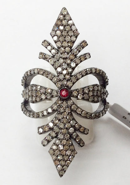 Pave Diamond Ring .925 Oxidized Sterling Silver Diamond Ring, Genuine handmade pave diamond Ring Size Approx 1.56"(22 x 39 MM)