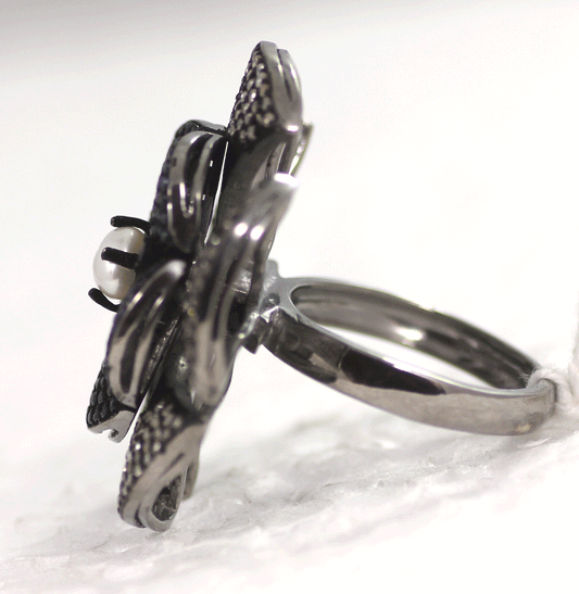 Silver Pave Diamond Ring .925 Oxidized Sterling Silver Diamond Ring, Genuine handmade pave diamond Ring Size Approx 1.40"(35 MM)