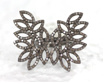 Butterfly shape Pave Diamond Ring .925 Oxidized Sterling Silver Diamond Ring, Genuine handmade pave diamond Ring Size Approx 1.60"(35 x 40 MM)
