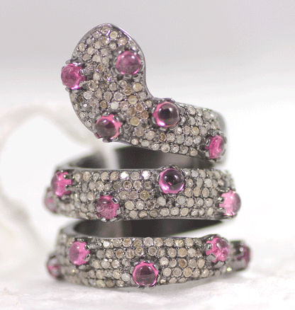 Snake shape Pave Diamond Ring .925 Oxidized Sterling Silver Diamond Ring, Genuine handmade pave diamond Ring Size Approx 1.40"(35 MM)
